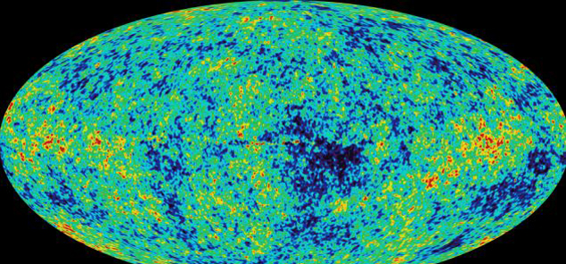 Распределение реликтового микроволнового излучения, которой сохранилось до сих пор. Но от него уже не так тепло, как было 13 миллиардов лет назад