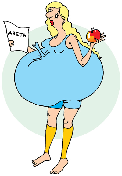 Толстая девушка держит листик с диетой