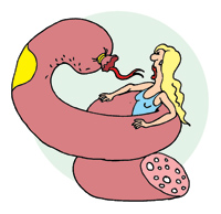 Рисунок девушки которую обвила колбаса