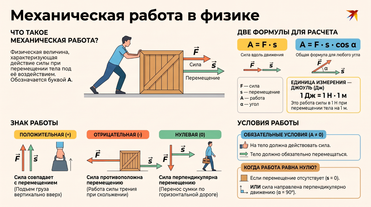 Механическая работа в физике инфографика