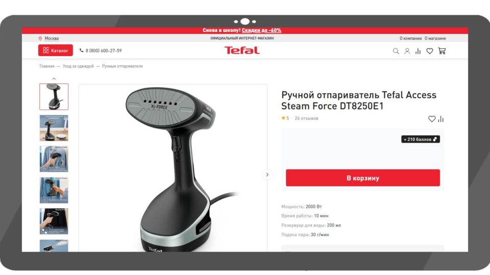 Tefal Access Steam Force DT8250E1. Фото: скриншот сайта