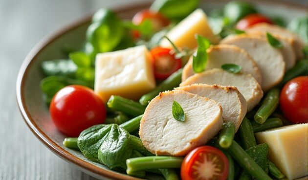 Салат из курицы со стручковой фасолью