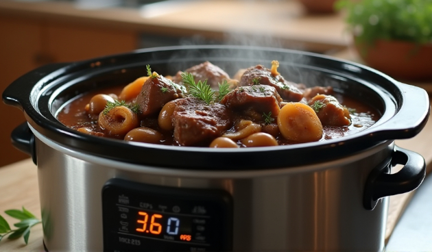 Говядина, тушеная в мультиварке с грибами