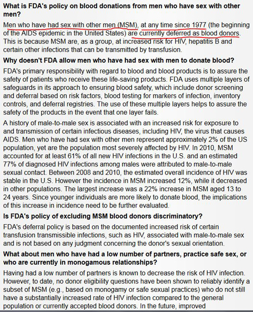 Fda policy on gay blood donors