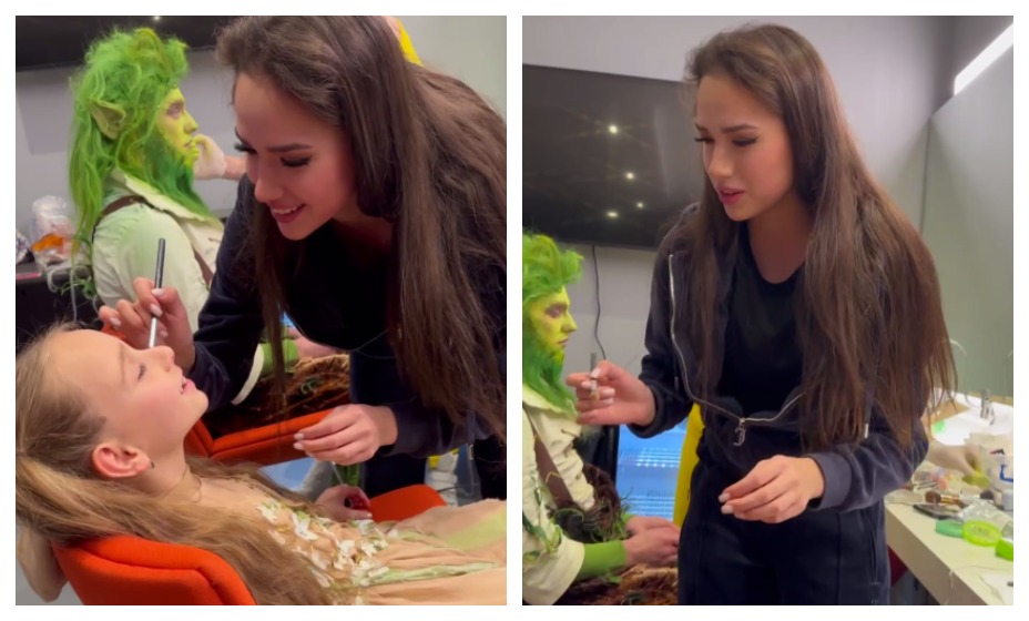 Загитова делает макияж дочери Навки.
Фото: Скриншот соцсетей Татьяны Навки